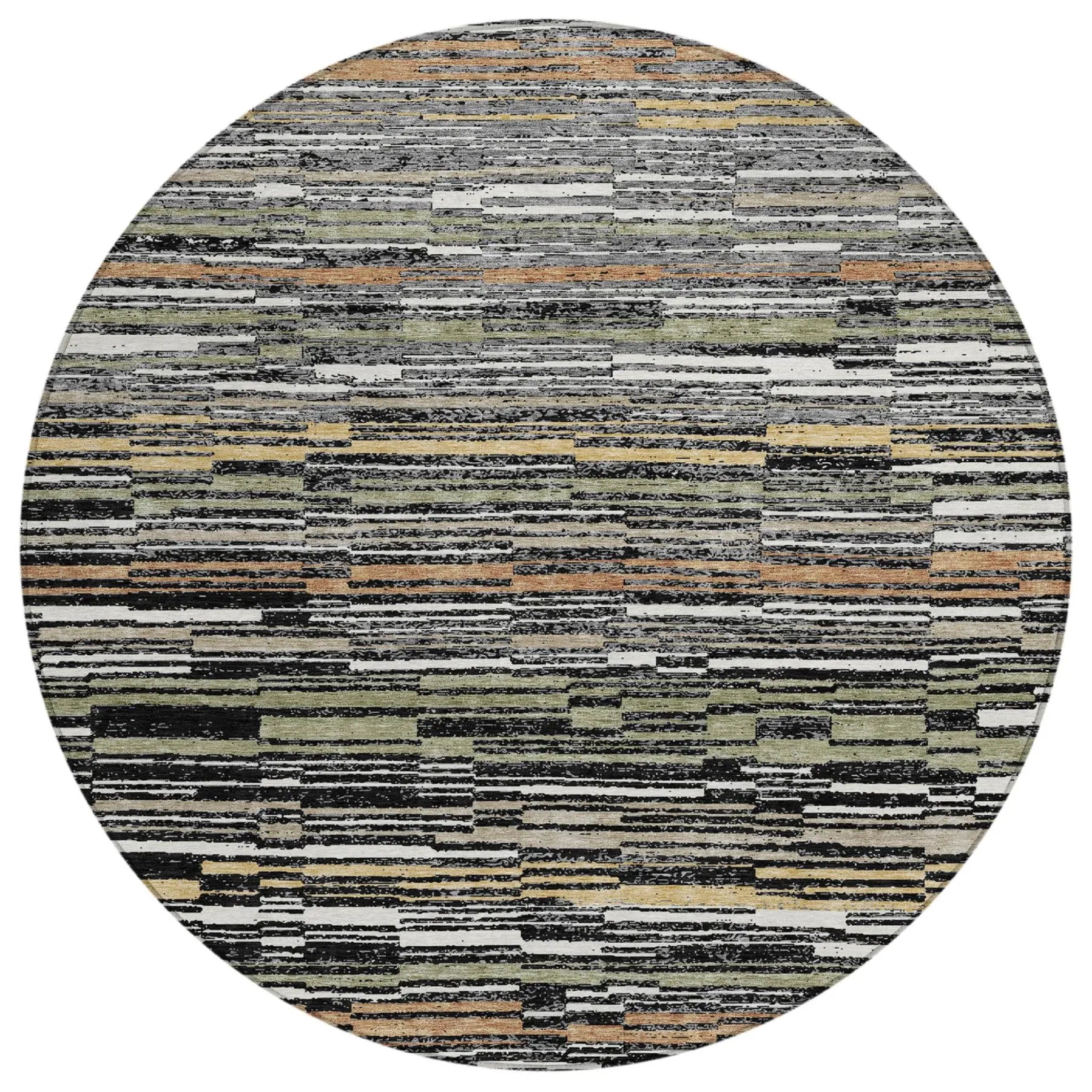 8' Black And Graphite Round Striped Washable Indoor Outdoor Area Rug Homeroots Outdoor