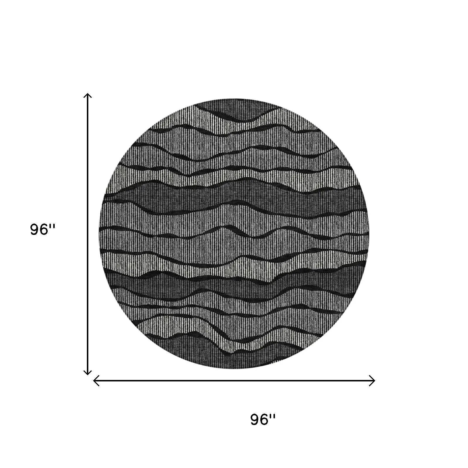 8' Black And Graphite Round Striped Washable Indoor Outdoor Area Rug Homeroots Outdoor