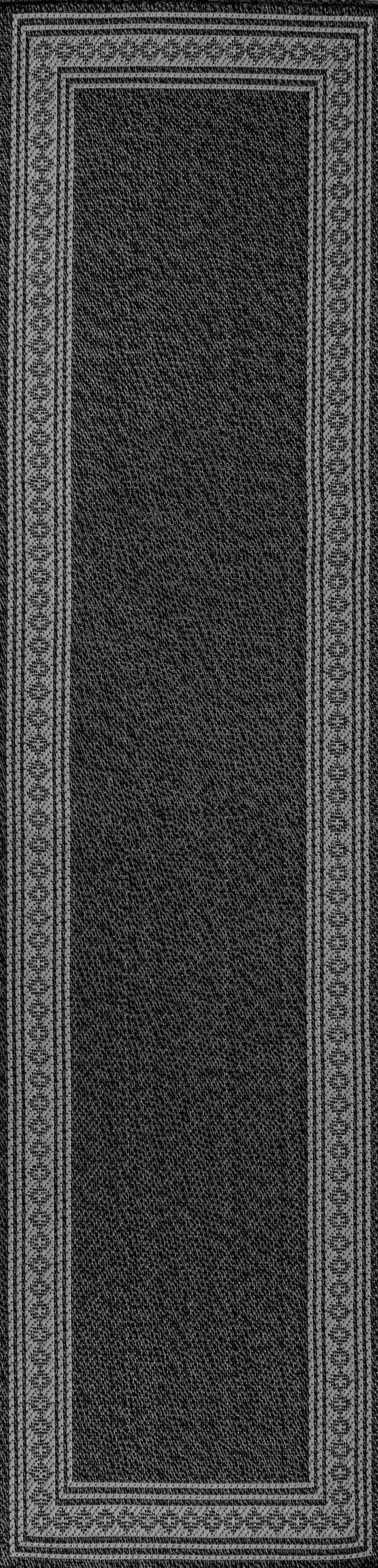 8' Black And Gray Indoor Outdoor Runner Rug - GreatEagleInc