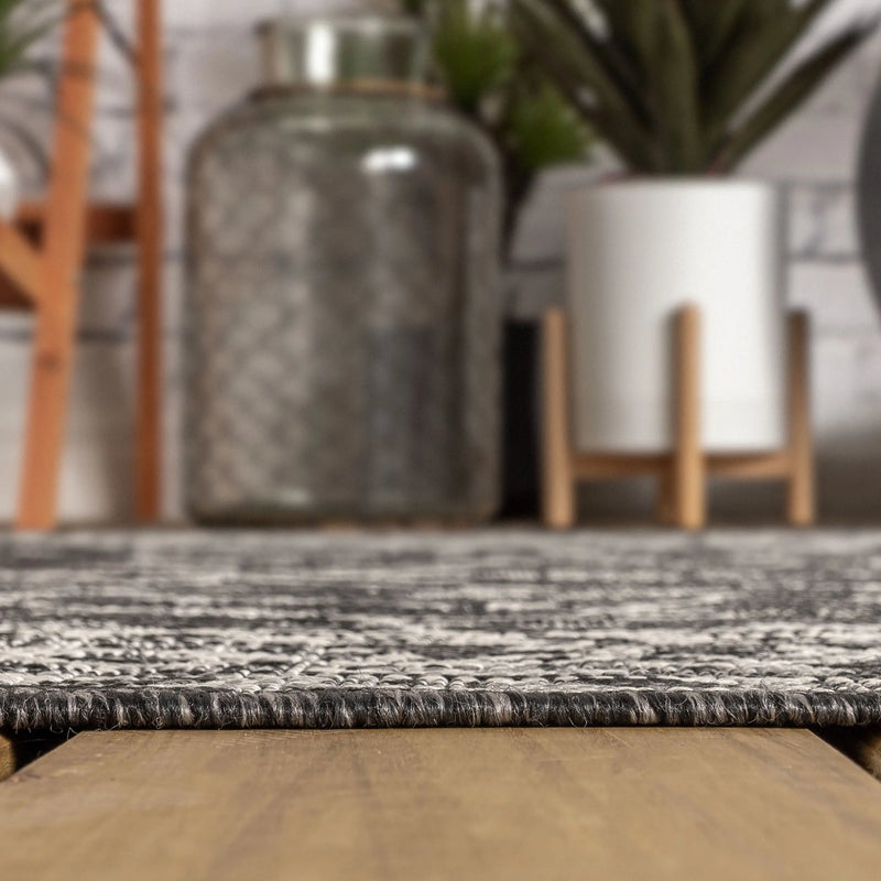 8' Black And Gray Medallion Indoor Outdoor Runner Rug Homeroots Outdoor