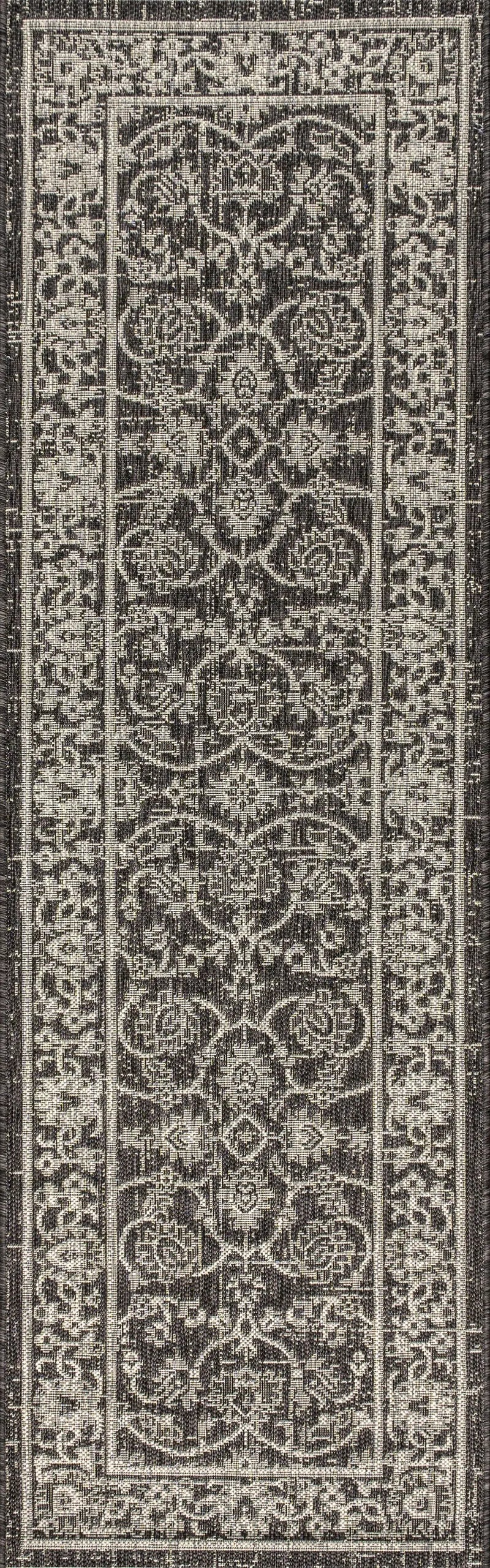8' Black And Gray Medallion Indoor Outdoor Runner Rug Homeroots Outdoor