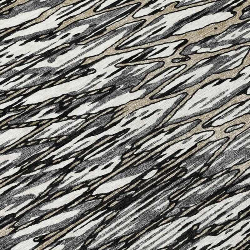 8' Black And Gray Round Abstract Washable Indoor Outdoor Area Rug Homeroots Outdoor