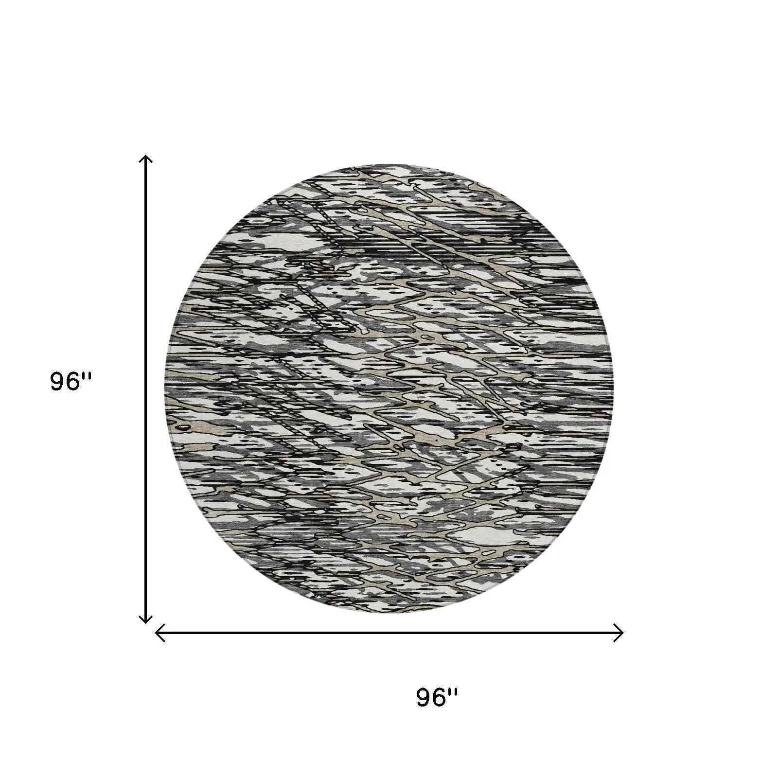 8' Black And Gray Round Abstract Washable Indoor Outdoor Area Rug Homeroots Outdoor