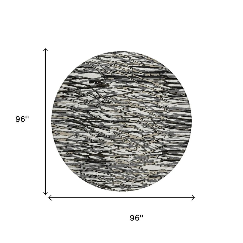 8' Black And Gray Round Abstract Washable Indoor Outdoor Area Rug Homeroots Outdoor