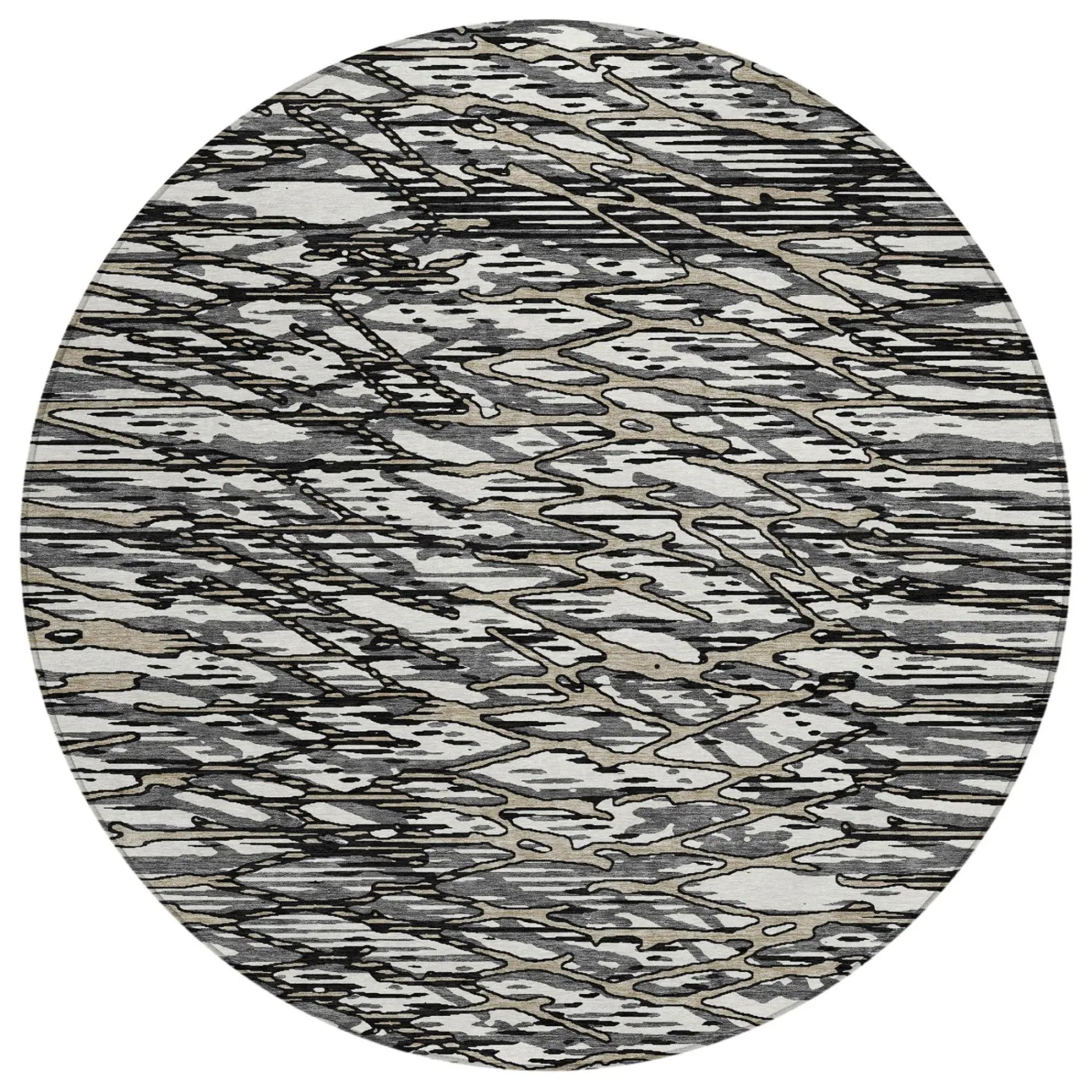 8' Black And Gray Round Abstract Washable Indoor Outdoor Area Rug Homeroots Outdoor