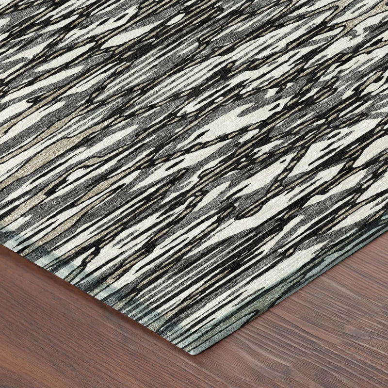 8' Black And Gray Round Abstract Washable Indoor Outdoor Area Rug Homeroots Outdoor