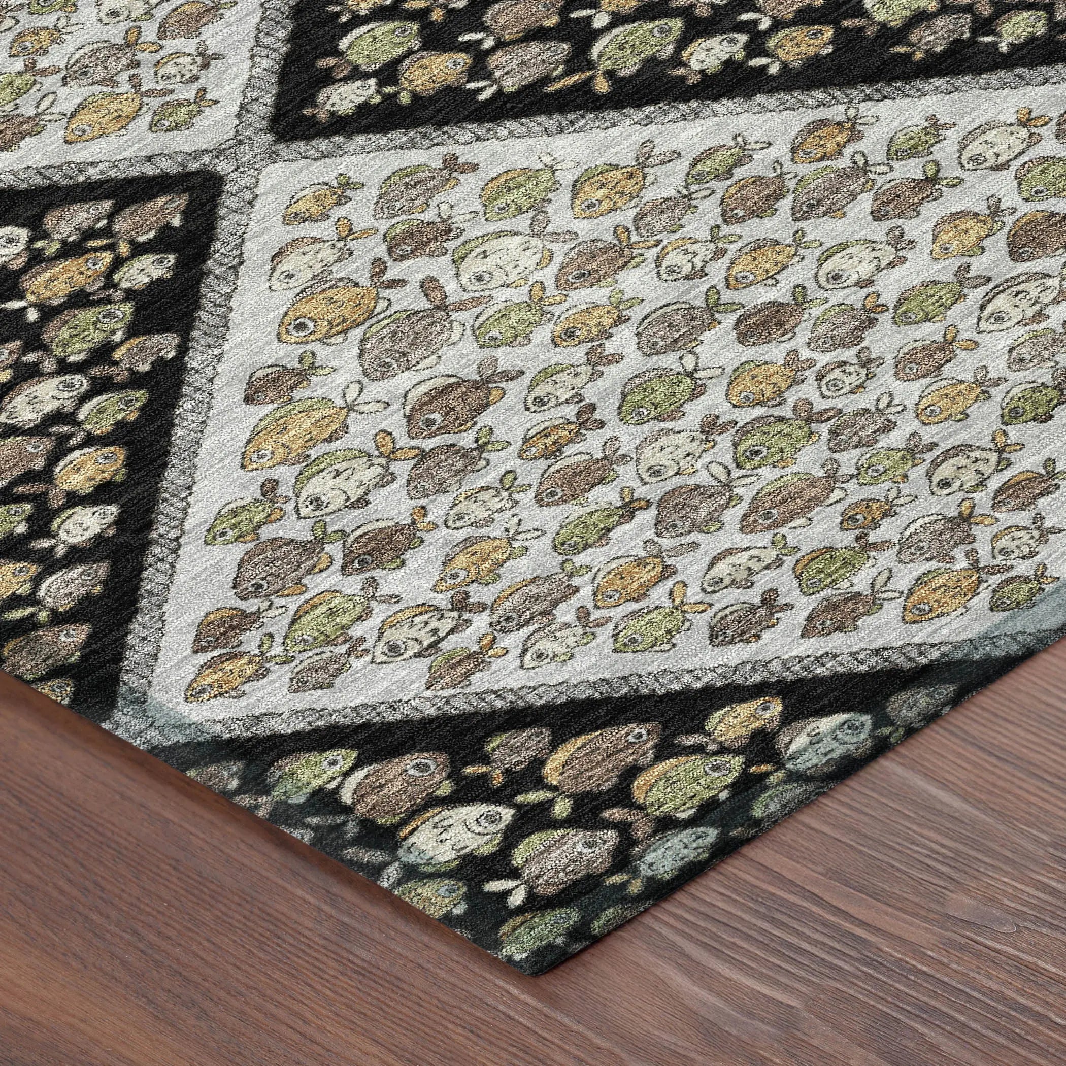 8' Black And Gray Round Abstract Washable Indoor Outdoor Area Rug Homeroots Outdoor