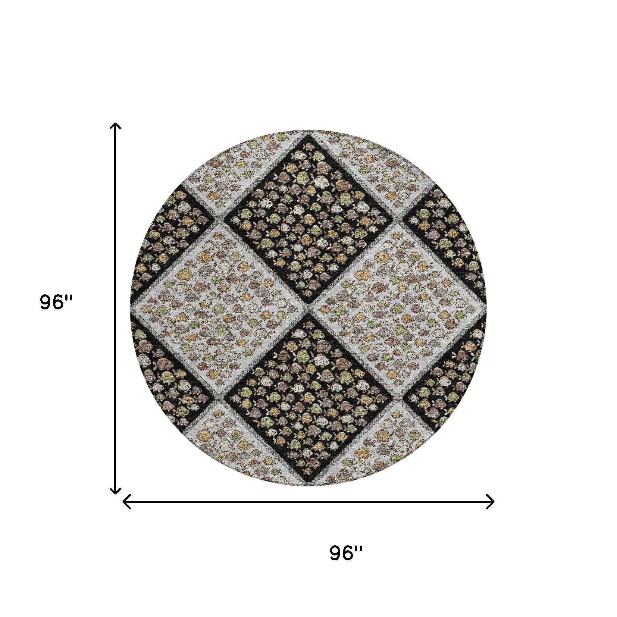 8' Black And Gray Round Abstract Washable Indoor Outdoor Area Rug Homeroots Outdoor