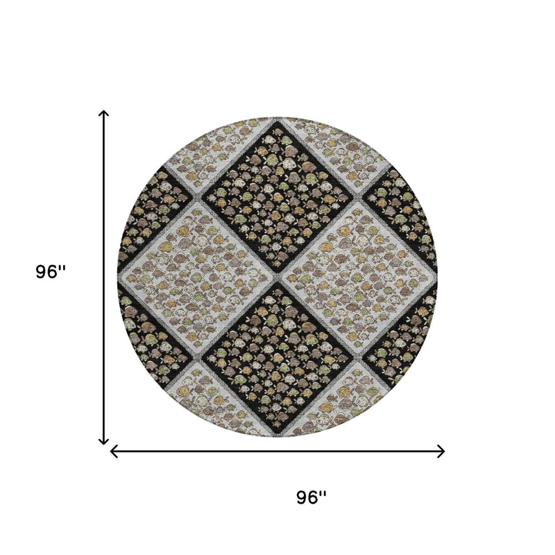 8' Black And Gray Round Abstract Washable Indoor Outdoor Area Rug Homeroots Outdoor