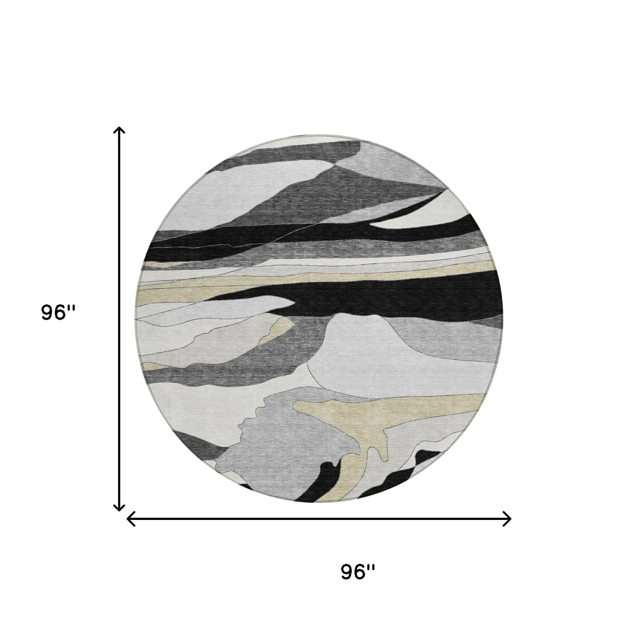 8' Black And Gray Round Abstract Washable Indoor Outdoor Area Rug Homeroots Outdoor