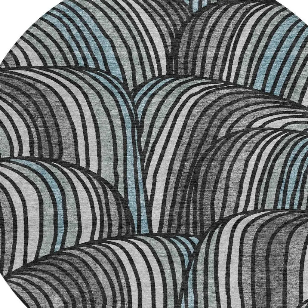 8' Black And Gray Round Abstract Washable Indoor Outdoor Area Rug Homeroots Outdoor