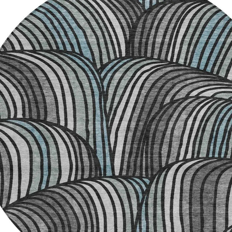 8' Black And Gray Round Abstract Washable Indoor Outdoor Area Rug Homeroots Outdoor