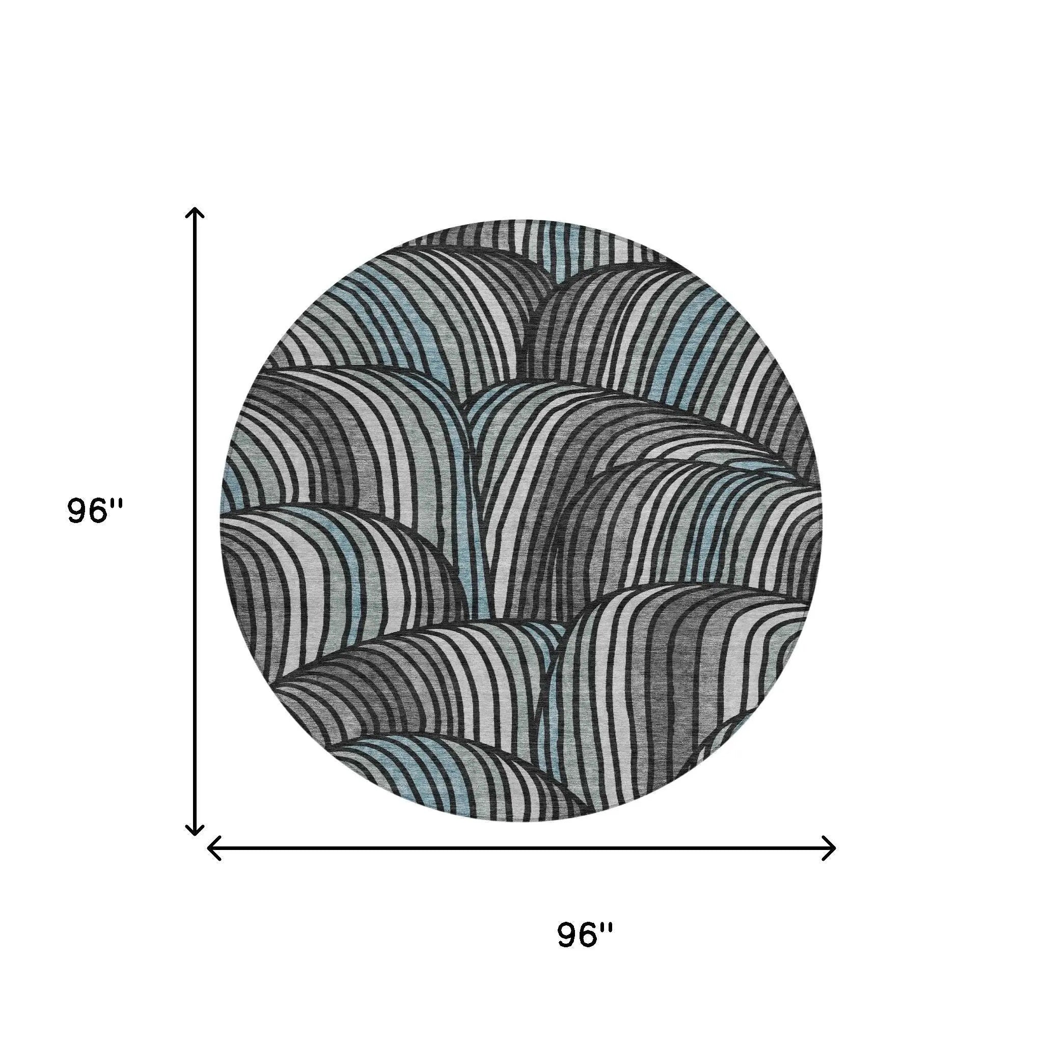 8' Black And Gray Round Abstract Washable Indoor Outdoor Area Rug Homeroots Outdoor