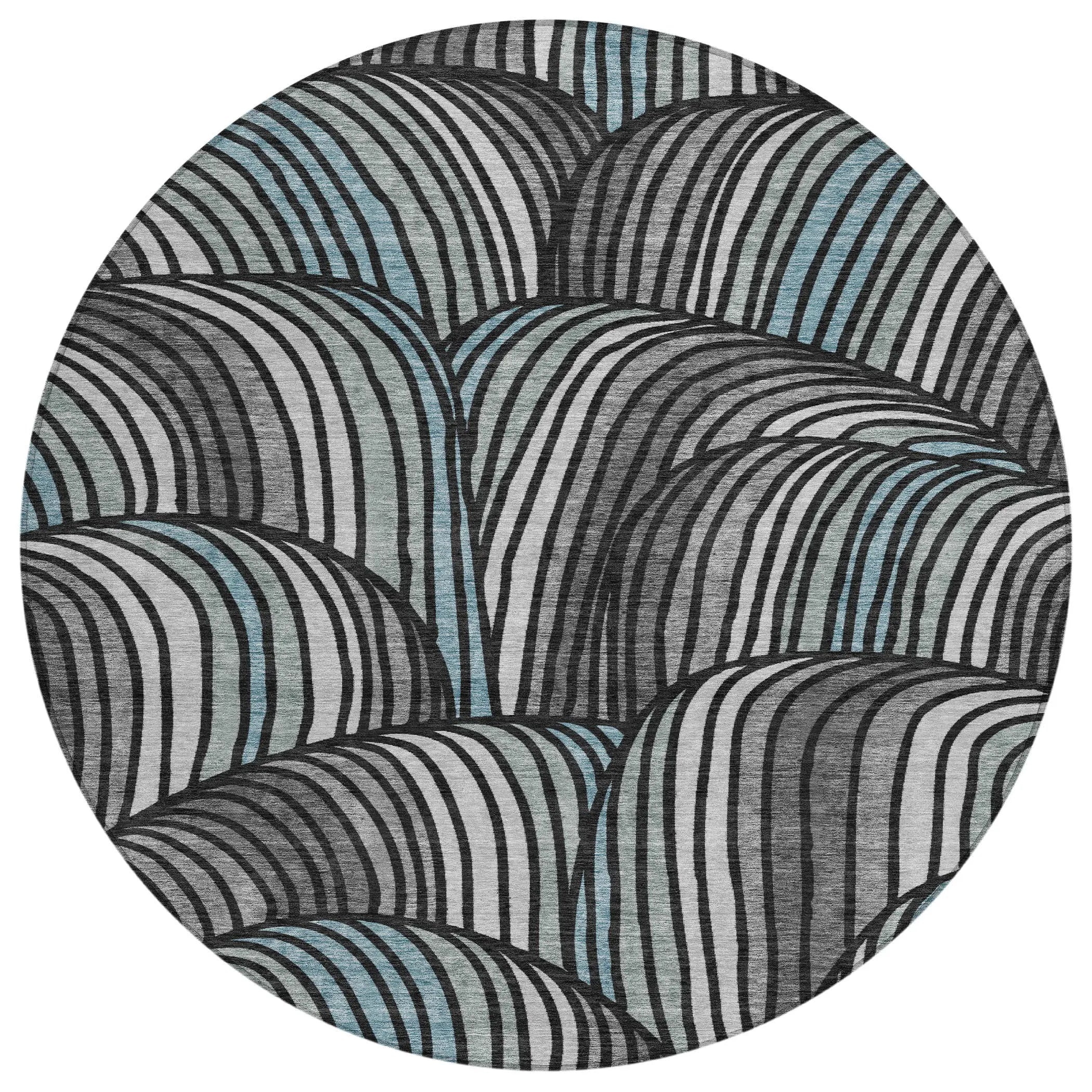 8' Black And Gray Round Abstract Washable Indoor Outdoor Area Rug Homeroots Outdoor
