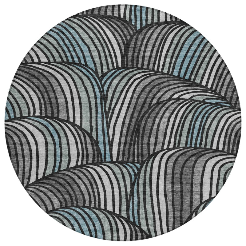 8' Black And Gray Round Abstract Washable Indoor Outdoor Area Rug Homeroots Outdoor