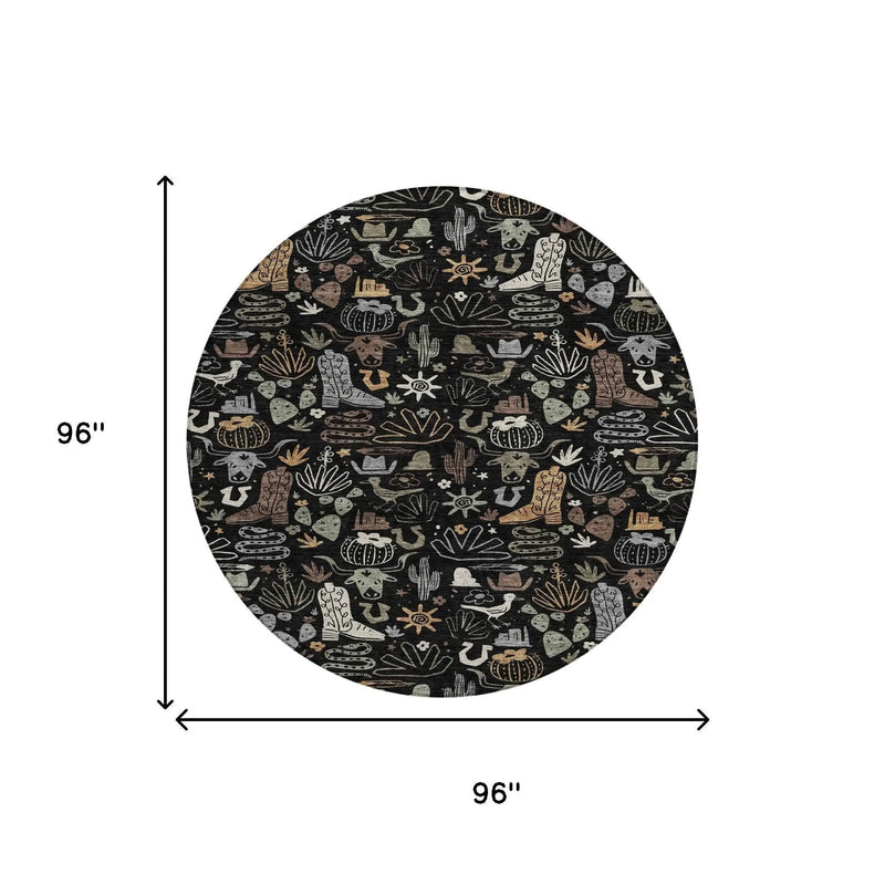 8' Black And Gray Round Cactus Washable Indoor Outdoor Area Rug Homeroots Outdoor