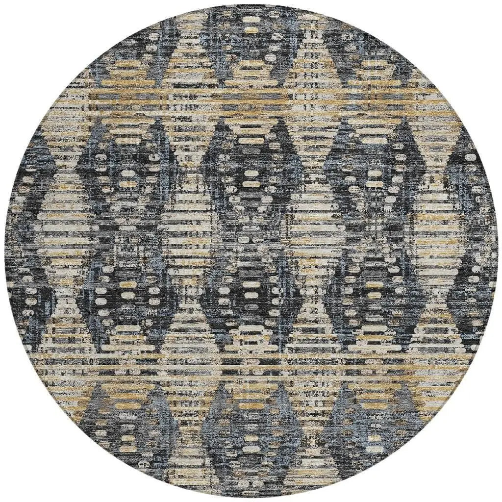 8' Black And Gray Round Floral Medallion Washable Indoor Outdoor Area Rug Homeroots Outdoor