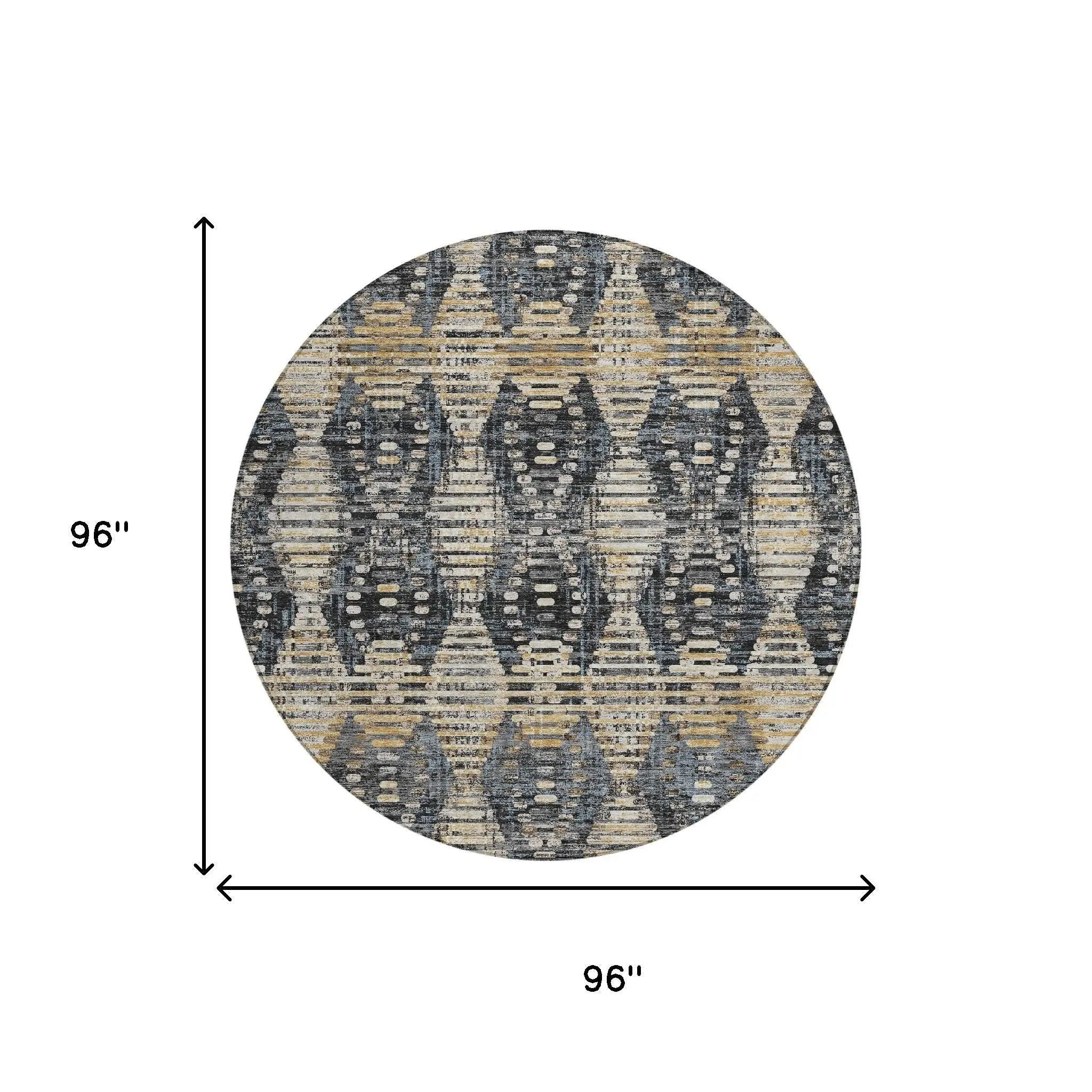 8' Black And Gray Round Floral Medallion Washable Indoor Outdoor Area Rug Homeroots Outdoor