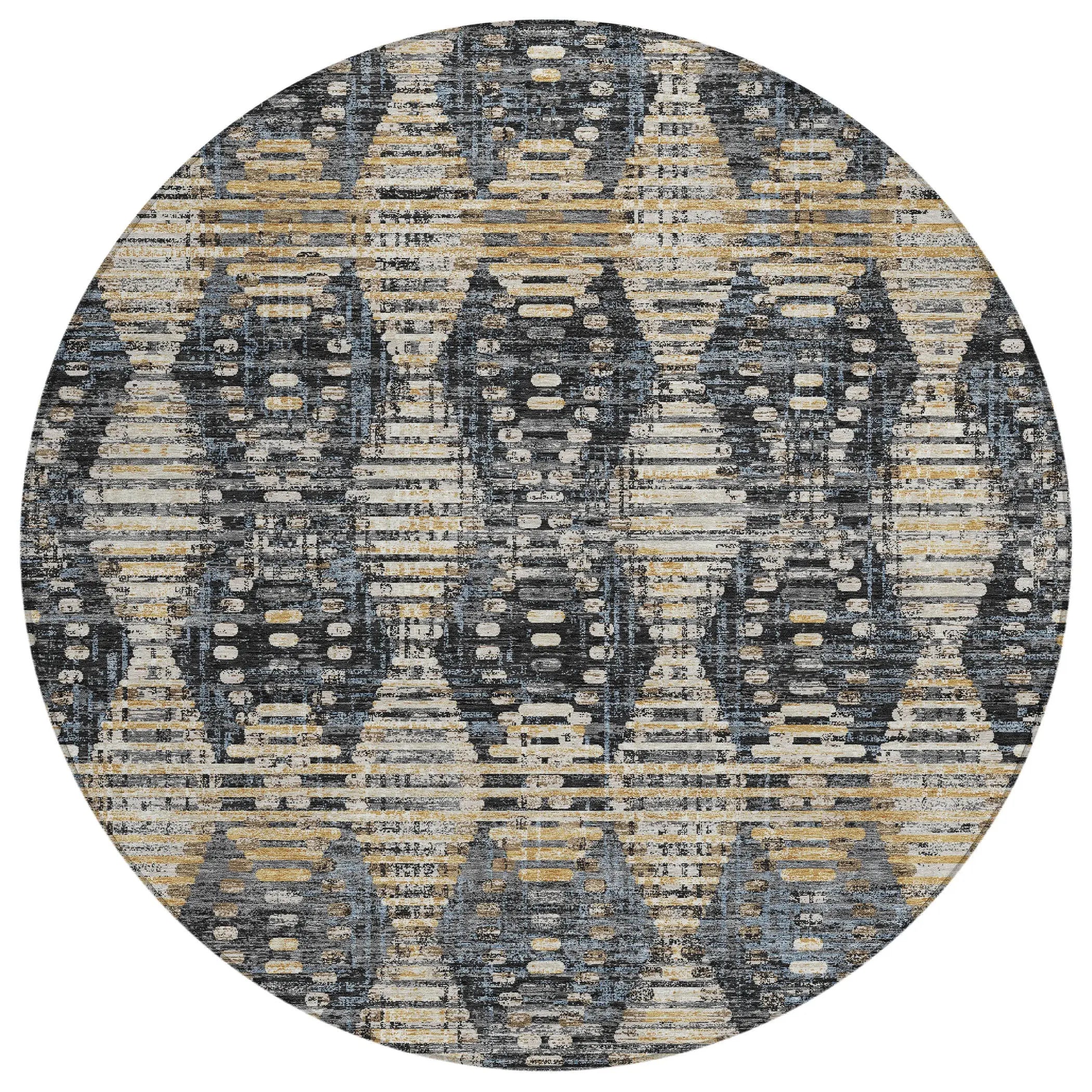 8' Black And Gray Round Floral Medallion Washable Indoor Outdoor Area Rug Homeroots Outdoor