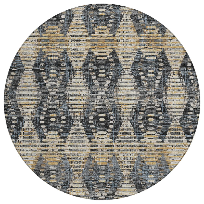 8' Black And Gray Round Floral Medallion Washable Indoor Outdoor Area Rug Homeroots Outdoor