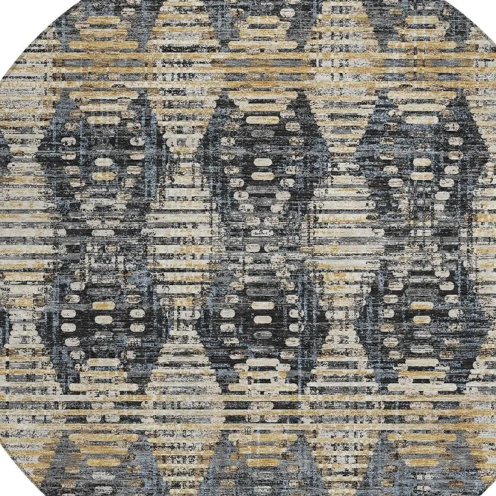 8' Black And Gray Round Floral Medallion Washable Indoor Outdoor Area Rug Homeroots Outdoor