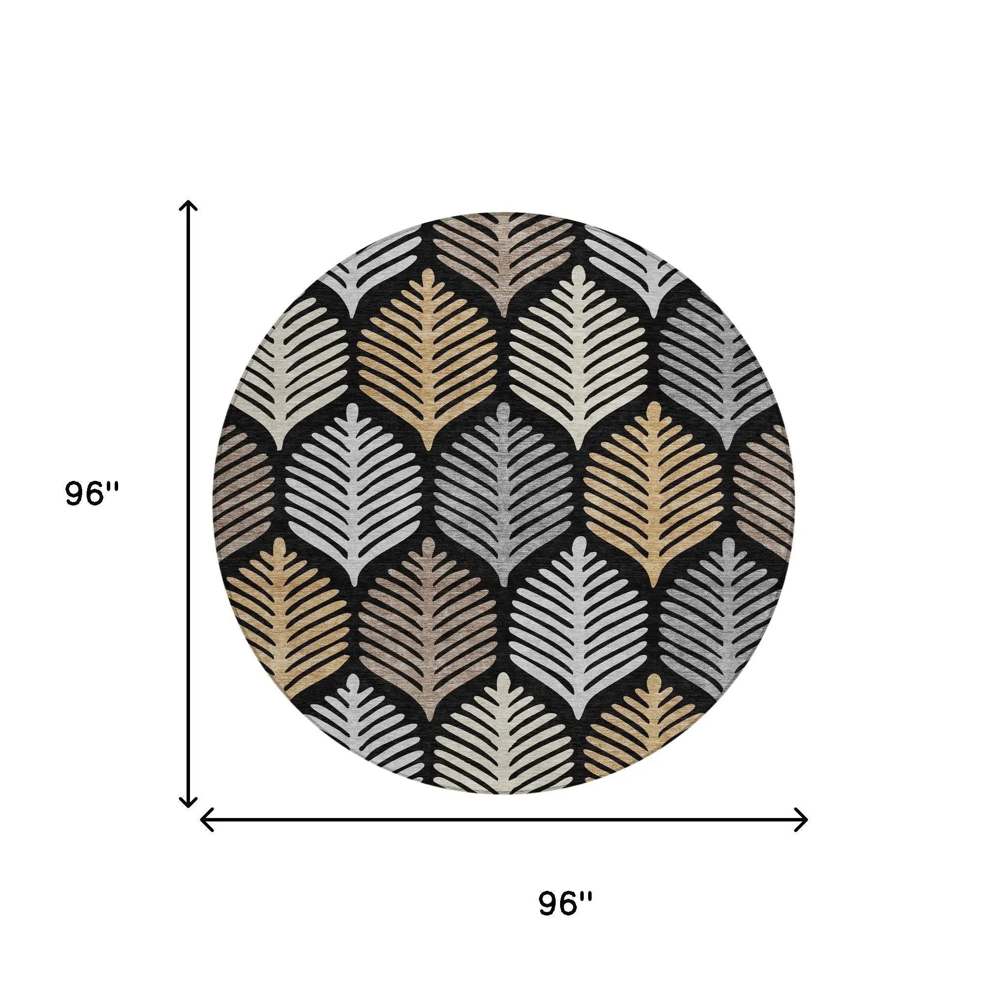 8' Black And Gray Round Floral Washable Indoor Outdoor Area Rug Homeroots Outdoor