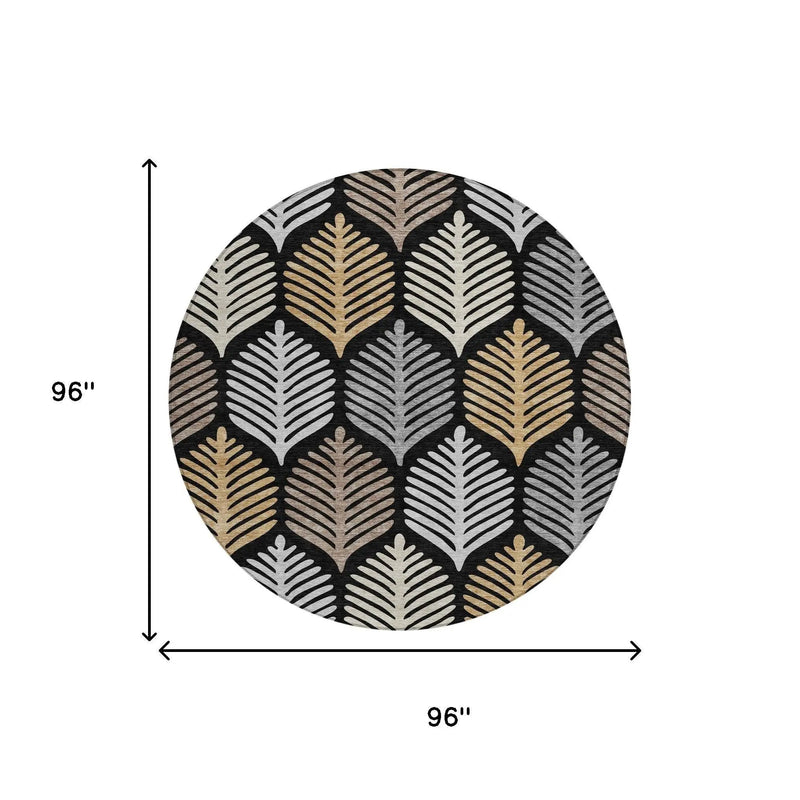 8' Black And Gray Round Floral Washable Indoor Outdoor Area Rug Homeroots Outdoor