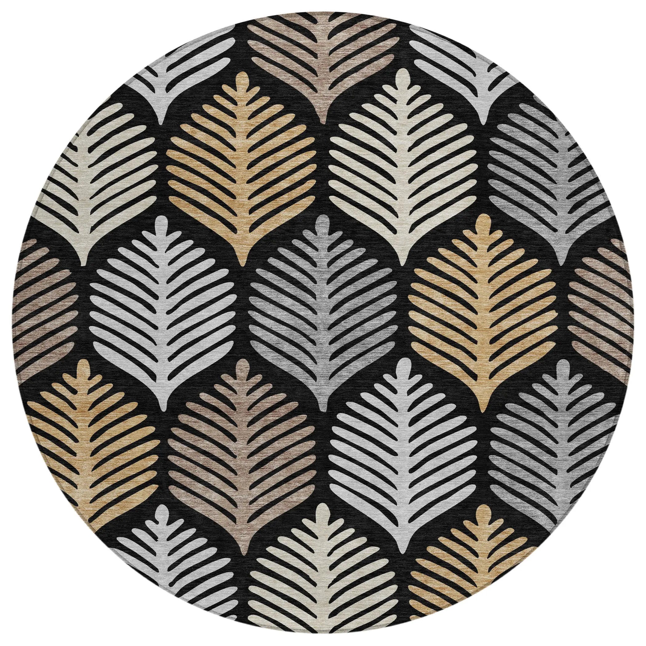 8' Black And Gray Round Floral Washable Indoor Outdoor Area Rug Homeroots Outdoor