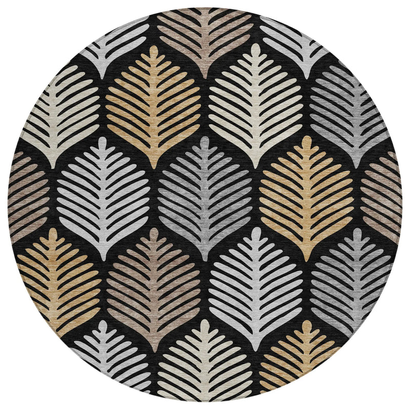 8' Black And Gray Round Floral Washable Indoor Outdoor Area Rug Homeroots Outdoor