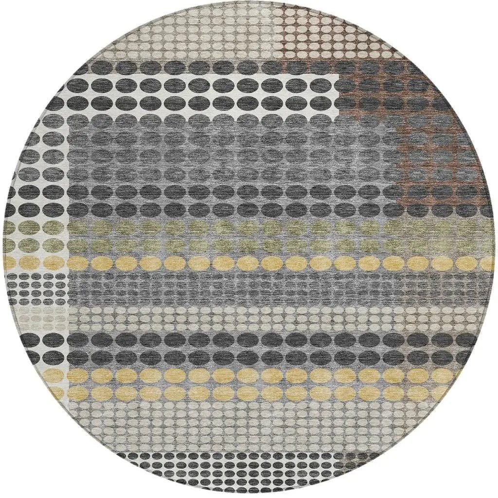 8' Black And Gray Round Geometric Washable Indoor Outdoor Area Rug Homeroots Outdoor