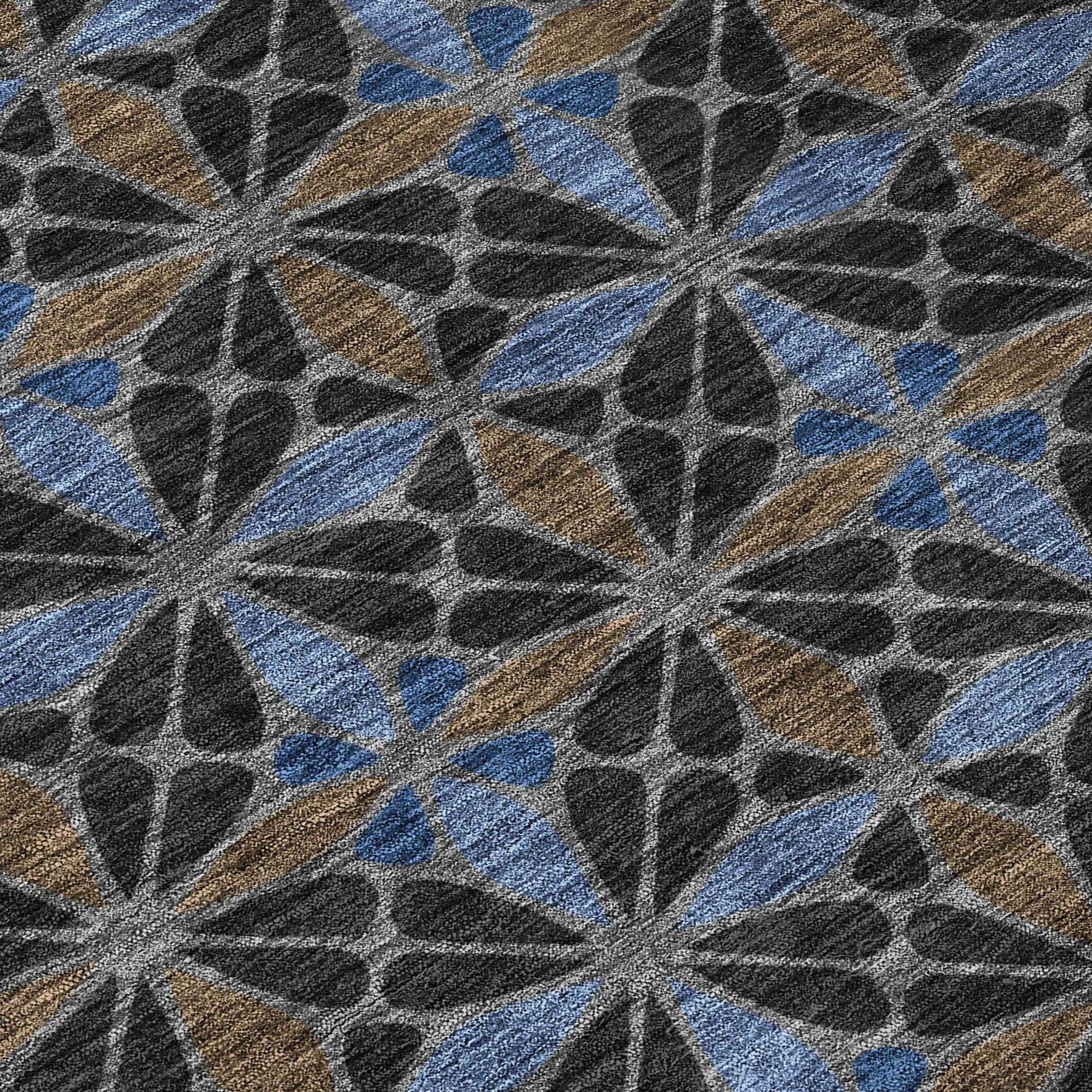 8' Black And Gray Round Geometric Washable Indoor Outdoor Area Rug Homeroots Outdoor