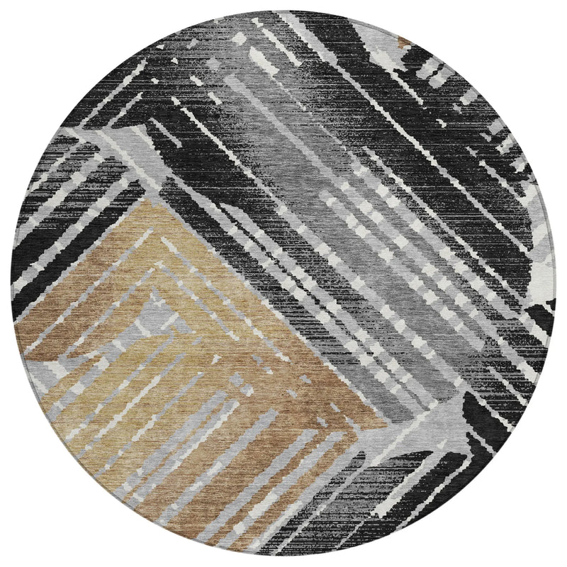 8' Black And Gray Round Geometric Washable Indoor Outdoor Area Rug Homeroots Outdoor