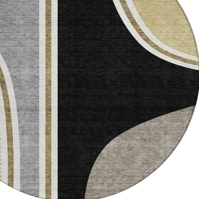 8' Black And Gray Round Geometric Washable Indoor Outdoor Area Rug Homeroots Outdoor