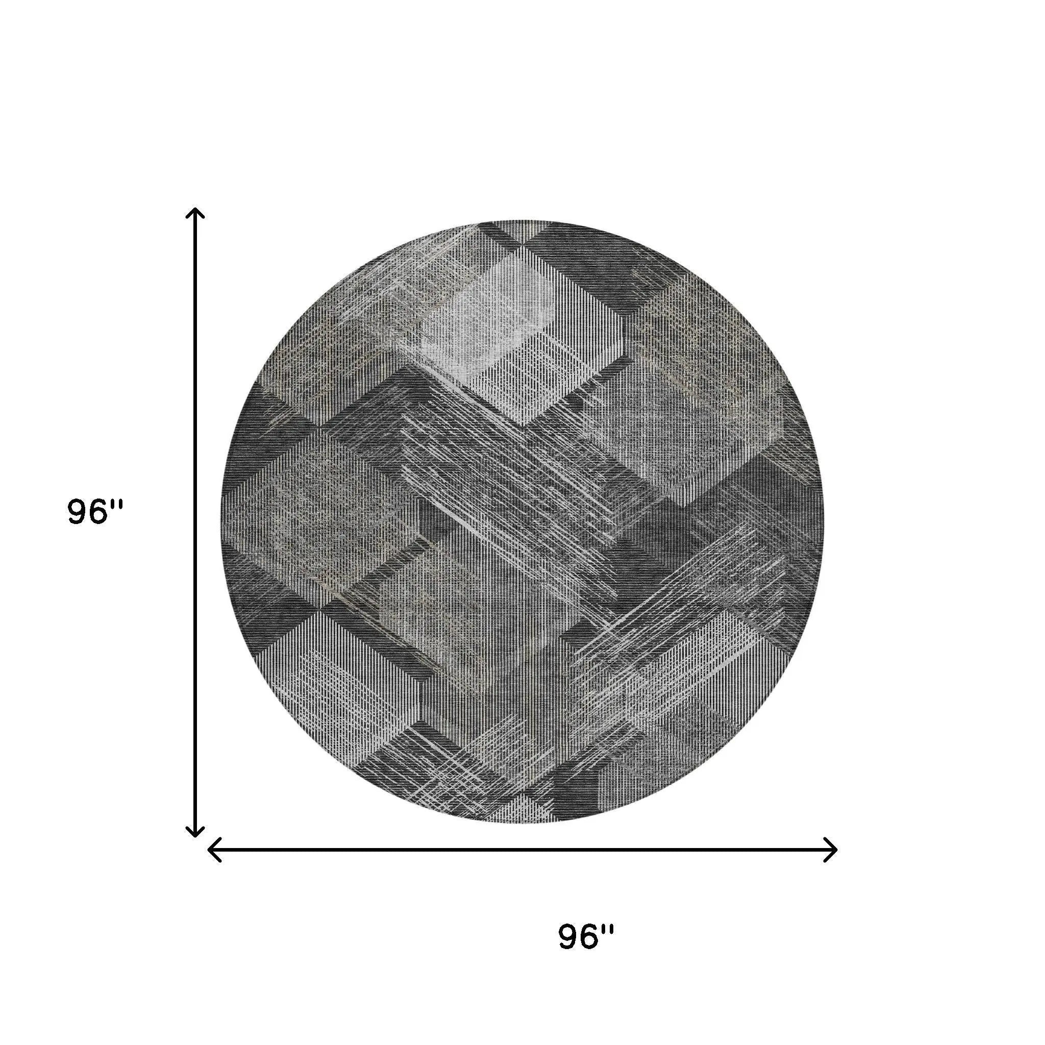 8' Black And Gray Round Geometric Washable Indoor Outdoor Area Rug Homeroots Outdoor