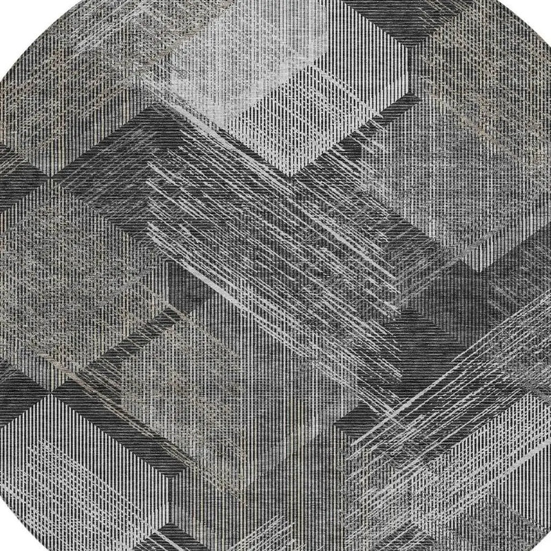 8' Black And Gray Round Geometric Washable Indoor Outdoor Area Rug Homeroots Outdoor