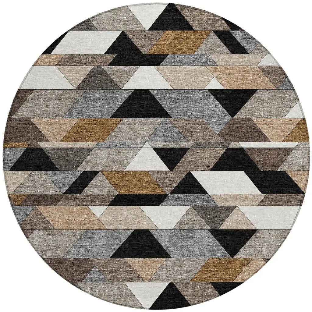8' Black And Gray Round Geometric Washable Indoor Outdoor Area Rug Homeroots Outdoor