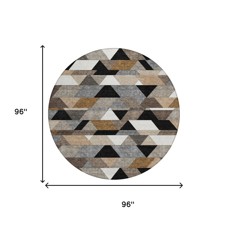 8' Black And Gray Round Geometric Washable Indoor Outdoor Area Rug Homeroots Outdoor