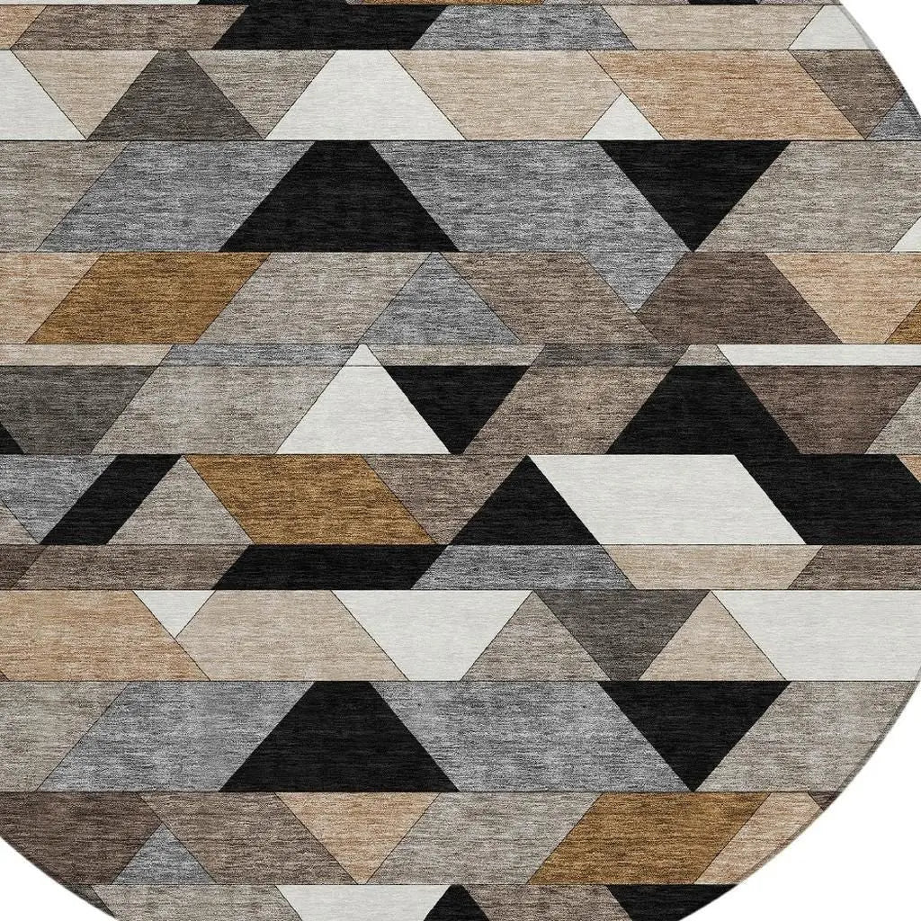 8' Black And Gray Round Geometric Washable Indoor Outdoor Area Rug Homeroots Outdoor