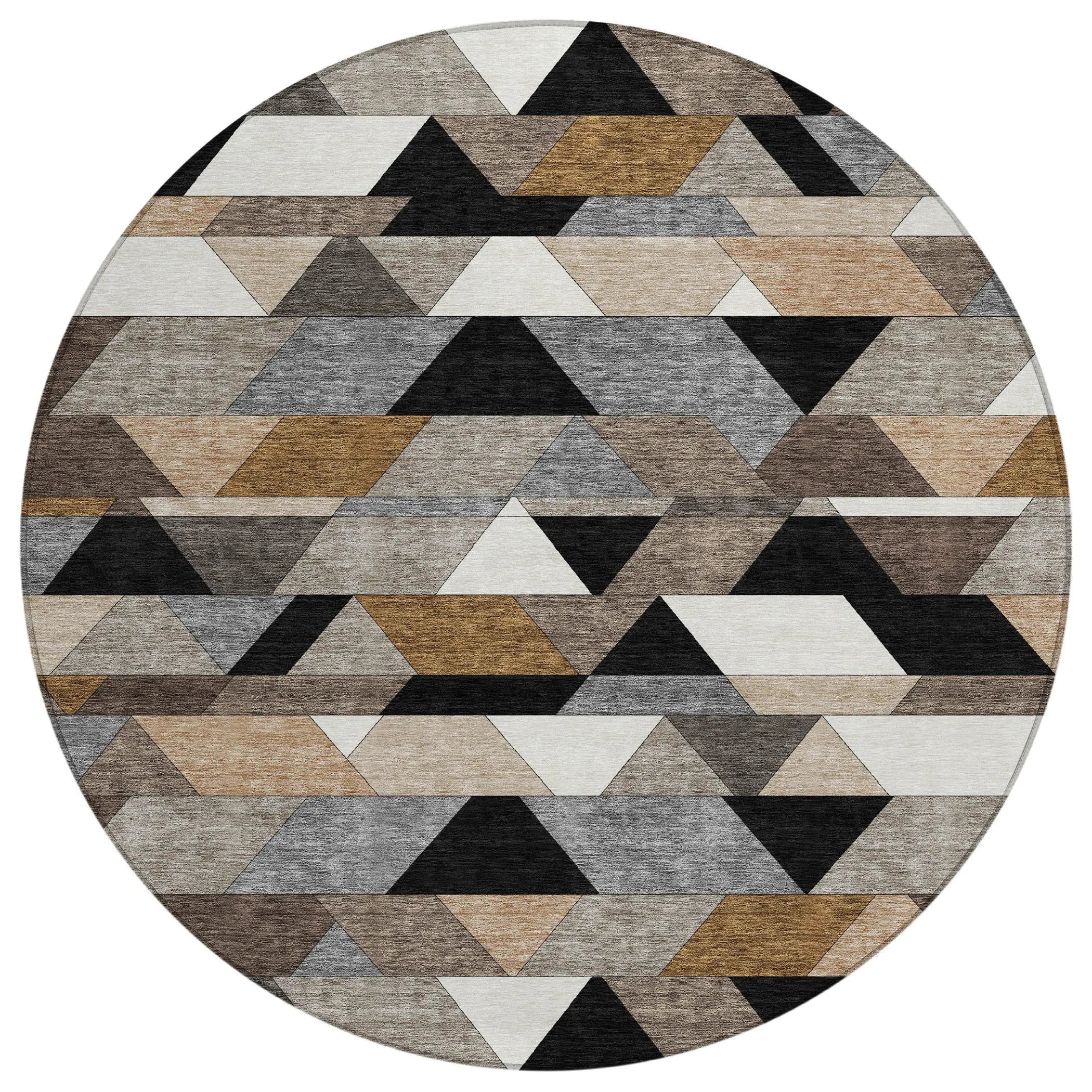 8' Black And Gray Round Geometric Washable Indoor Outdoor Area Rug Homeroots Outdoor
