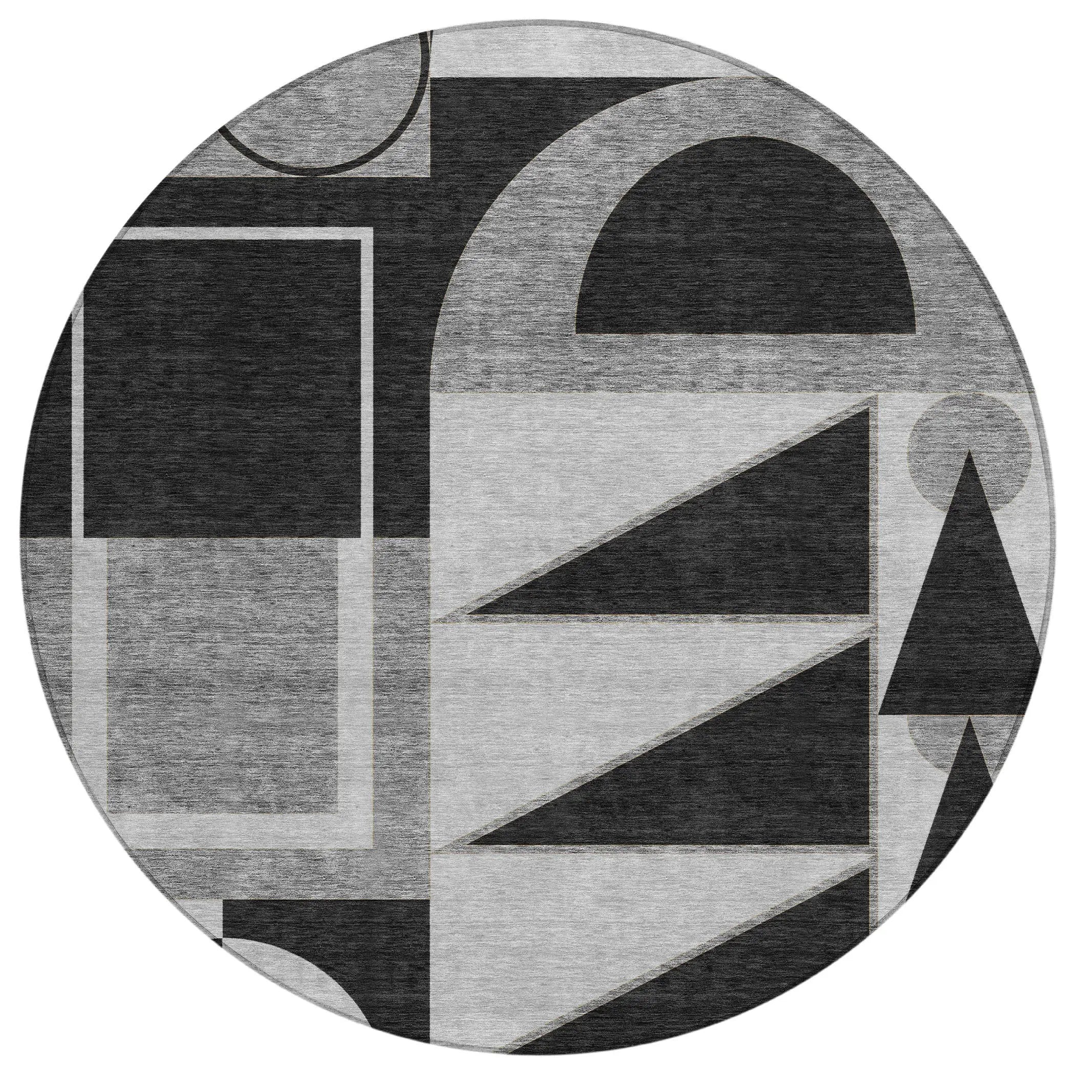 8' Black And Gray Round Geometric Washable Indoor Outdoor Area Rug Homeroots Outdoor