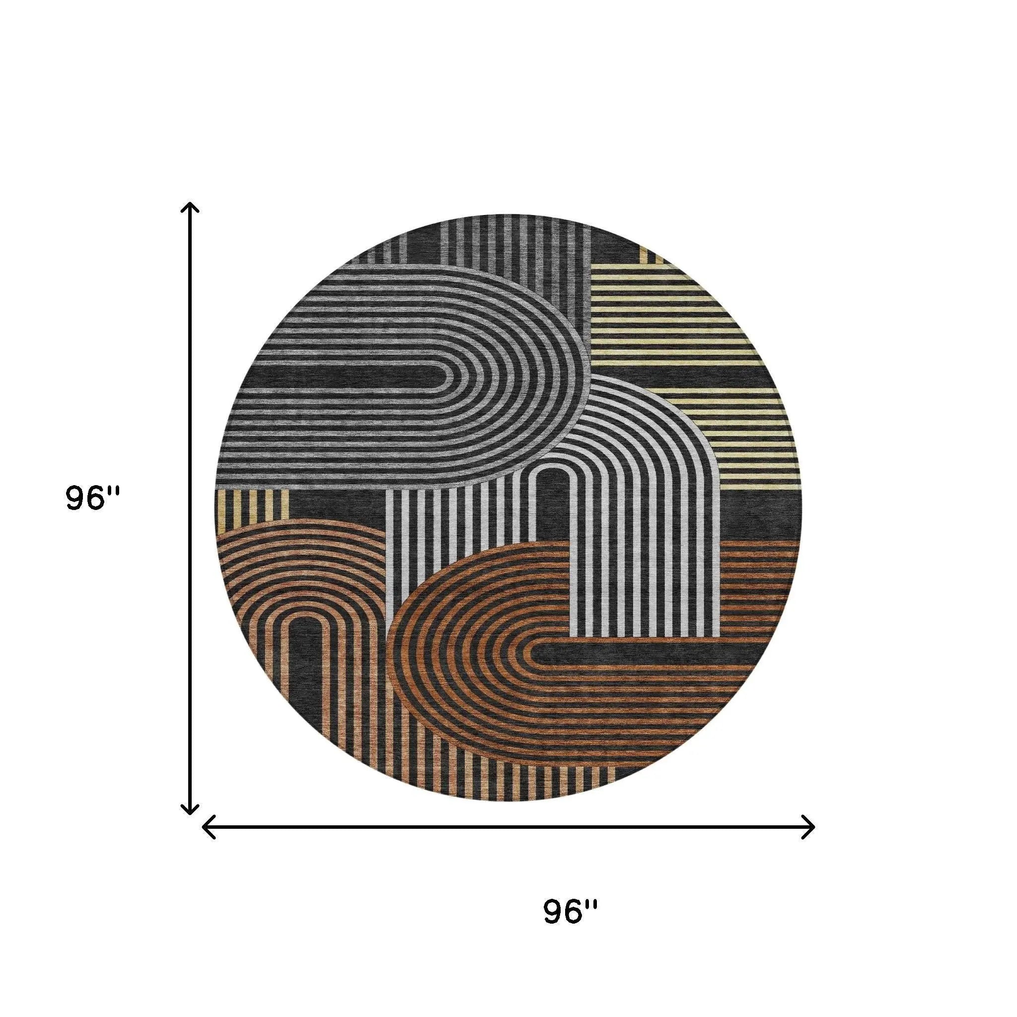 8' Black And Gray Round Geometric Washable Indoor Outdoor Area Rug Homeroots Outdoor