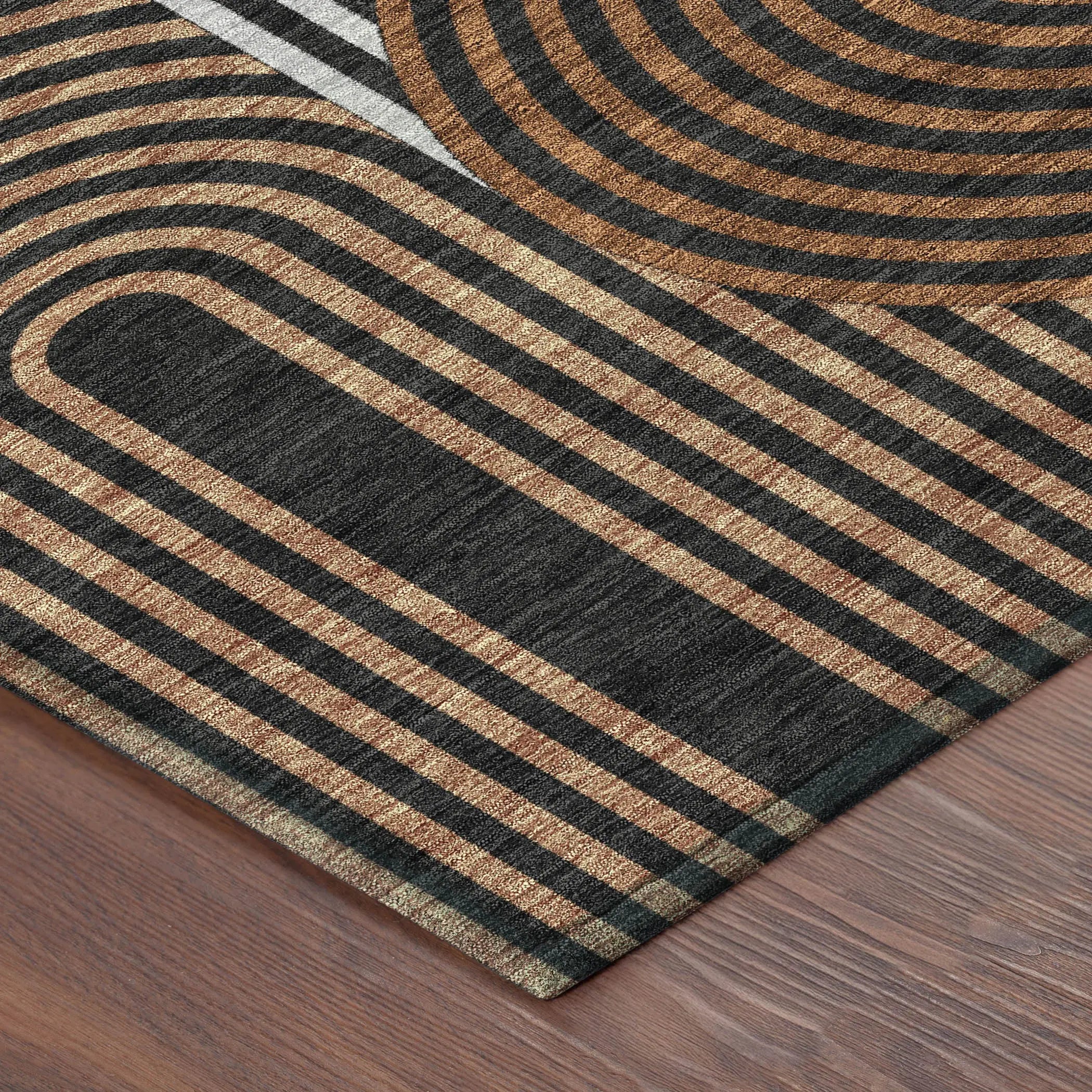 8' Black And Gray Round Geometric Washable Indoor Outdoor Area Rug Homeroots Outdoor