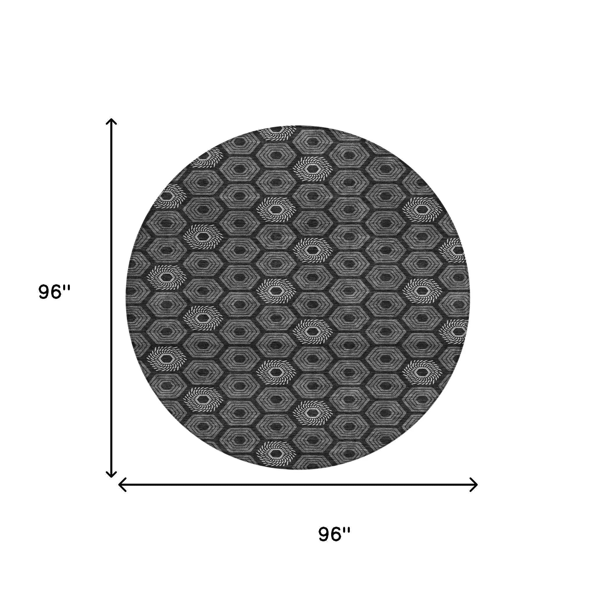 8' Black And Gray Round Geometric Washable Indoor Outdoor Area Rug Homeroots Outdoor