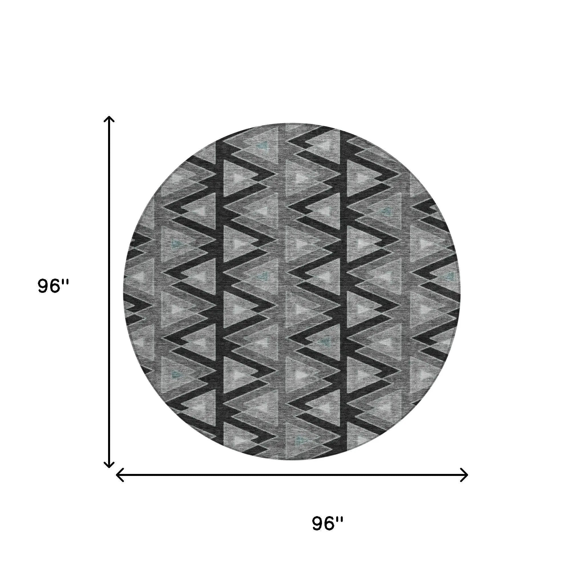 8' Black And Gray Round Geometric Washable Indoor Outdoor Area Rug Homeroots Outdoor