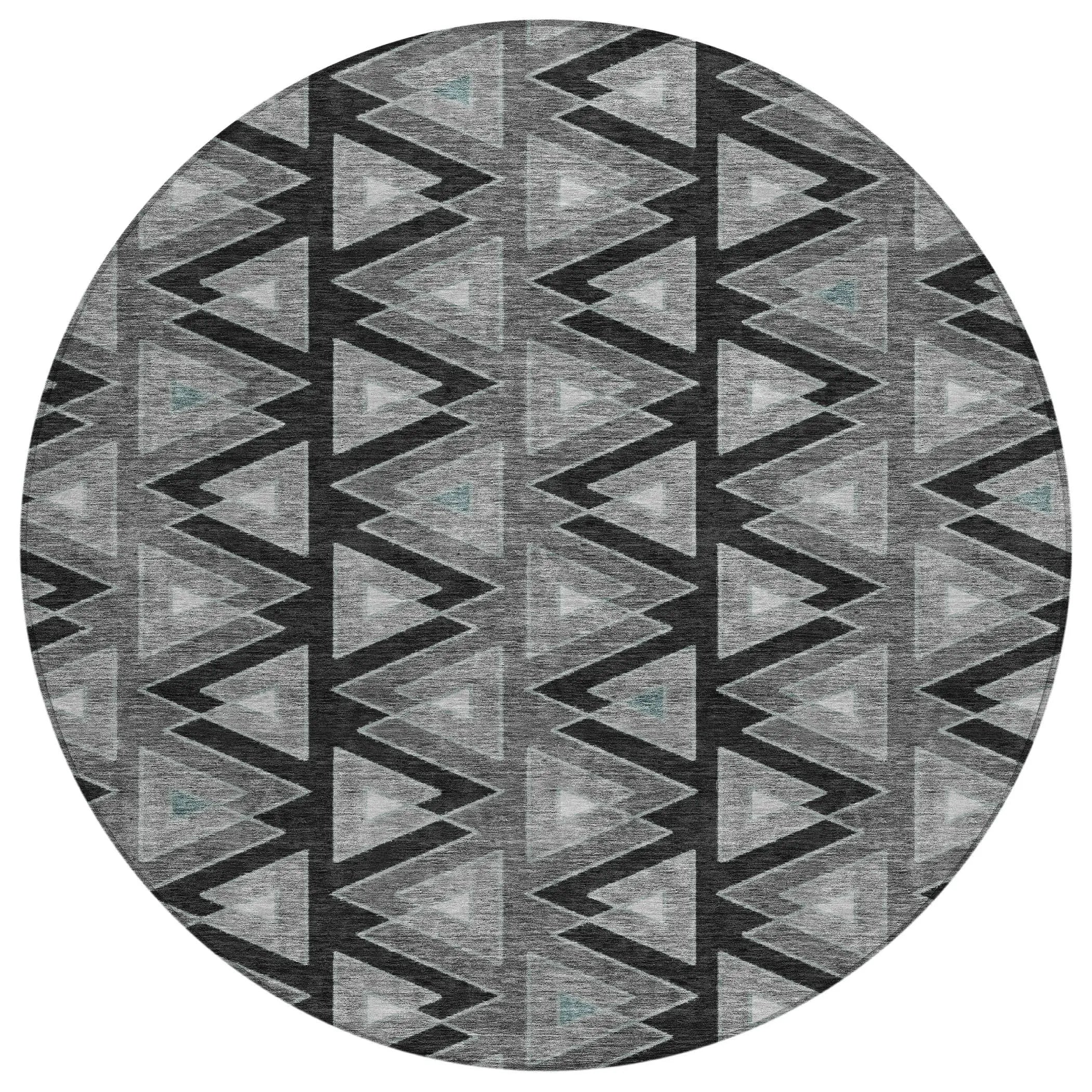 8' Black And Gray Round Geometric Washable Indoor Outdoor Area Rug Homeroots Outdoor