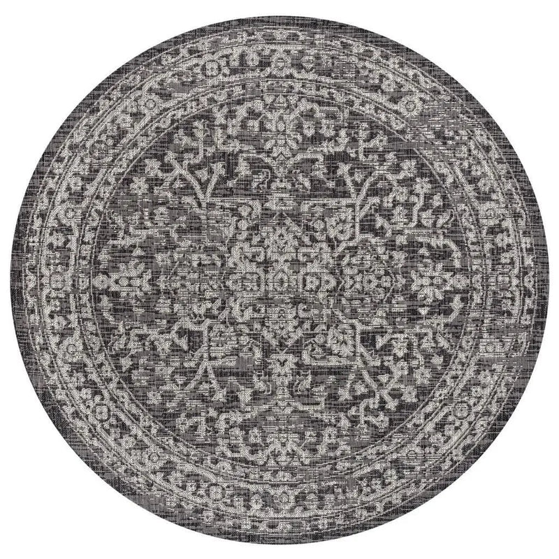 8' Black And Gray Round Medallion Indoor Outdoor Area Rug Homeroots Outdoor