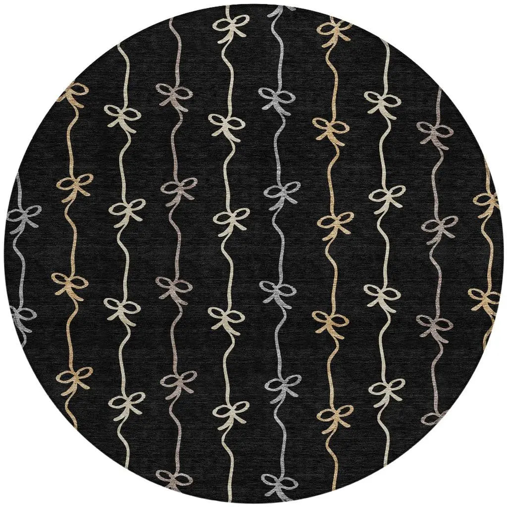 8' Black And Gray Round Southwestern Washable Indoor Outdoor Area Rug Homeroots Outdoor