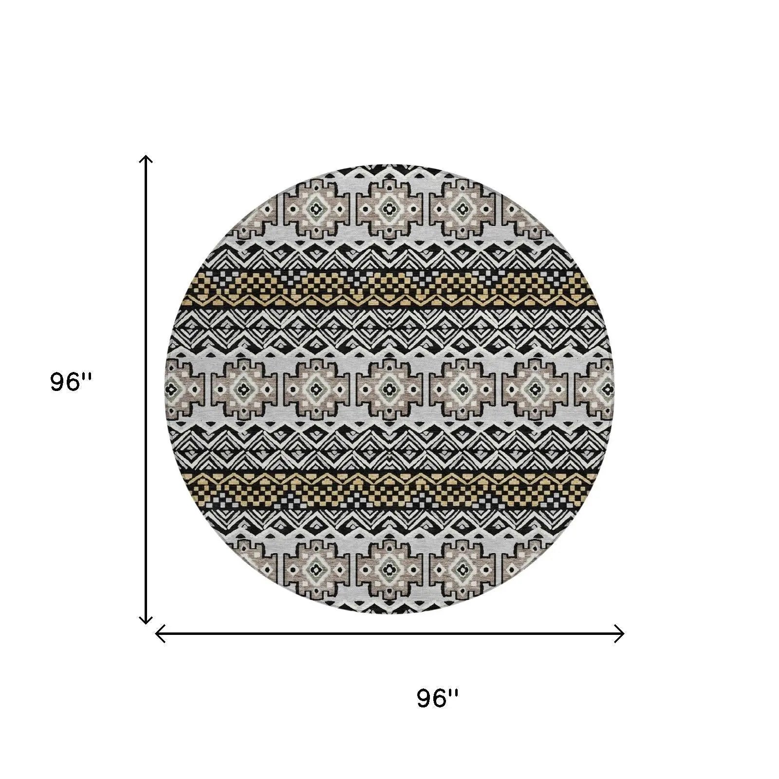 8' Black And Gray Round Striped Washable Indoor Outdoor Area Rug Homeroots Outdoor