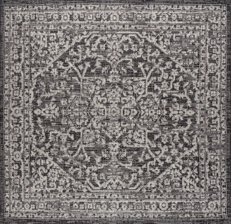 8' Black And Gray Square Medallion Indoor Outdoor Area Rug Homeroots Outdoor