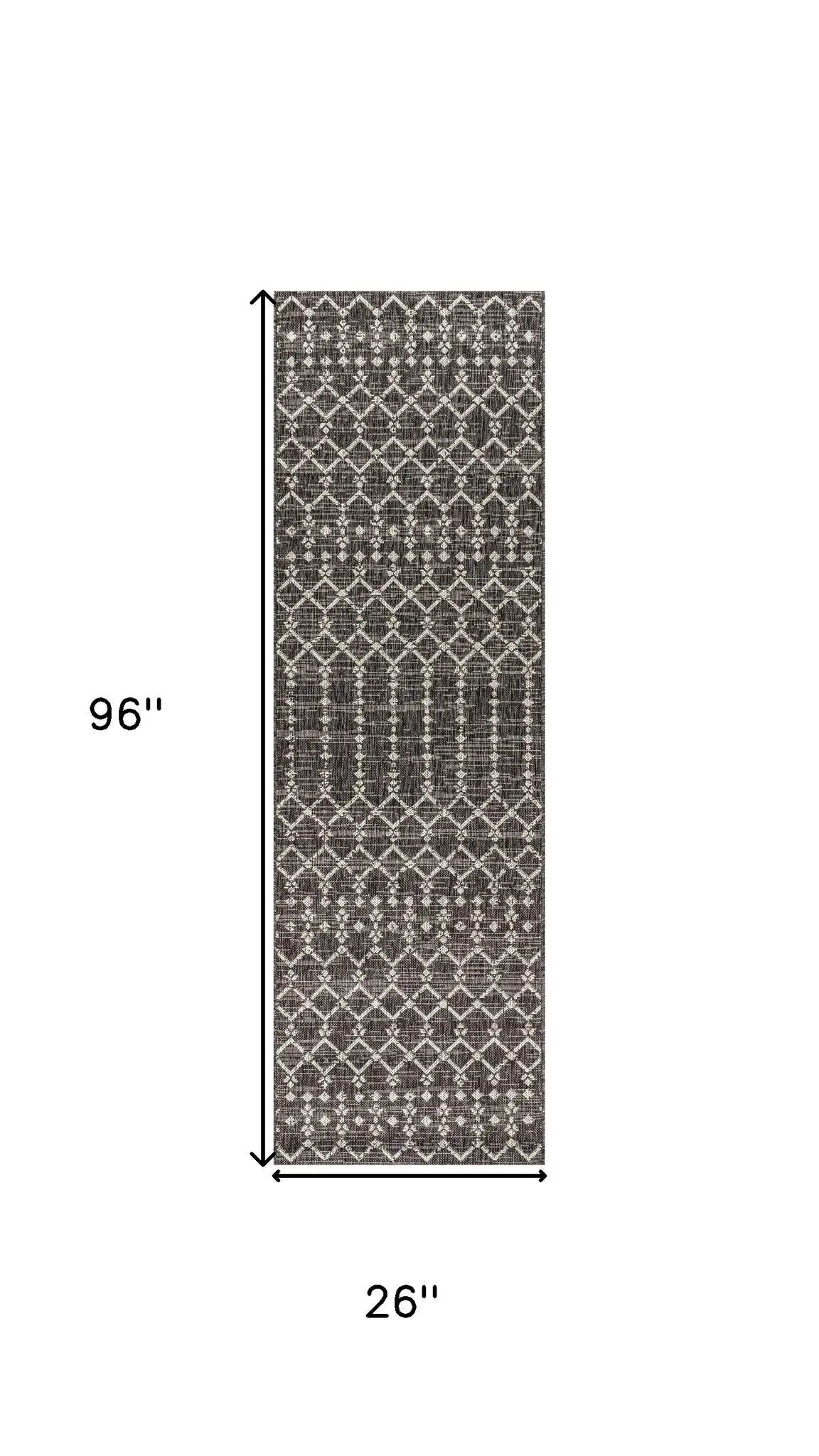 8' Black And Gray Trellis Indoor Outdoor Runner Rug Homeroots Outdoor